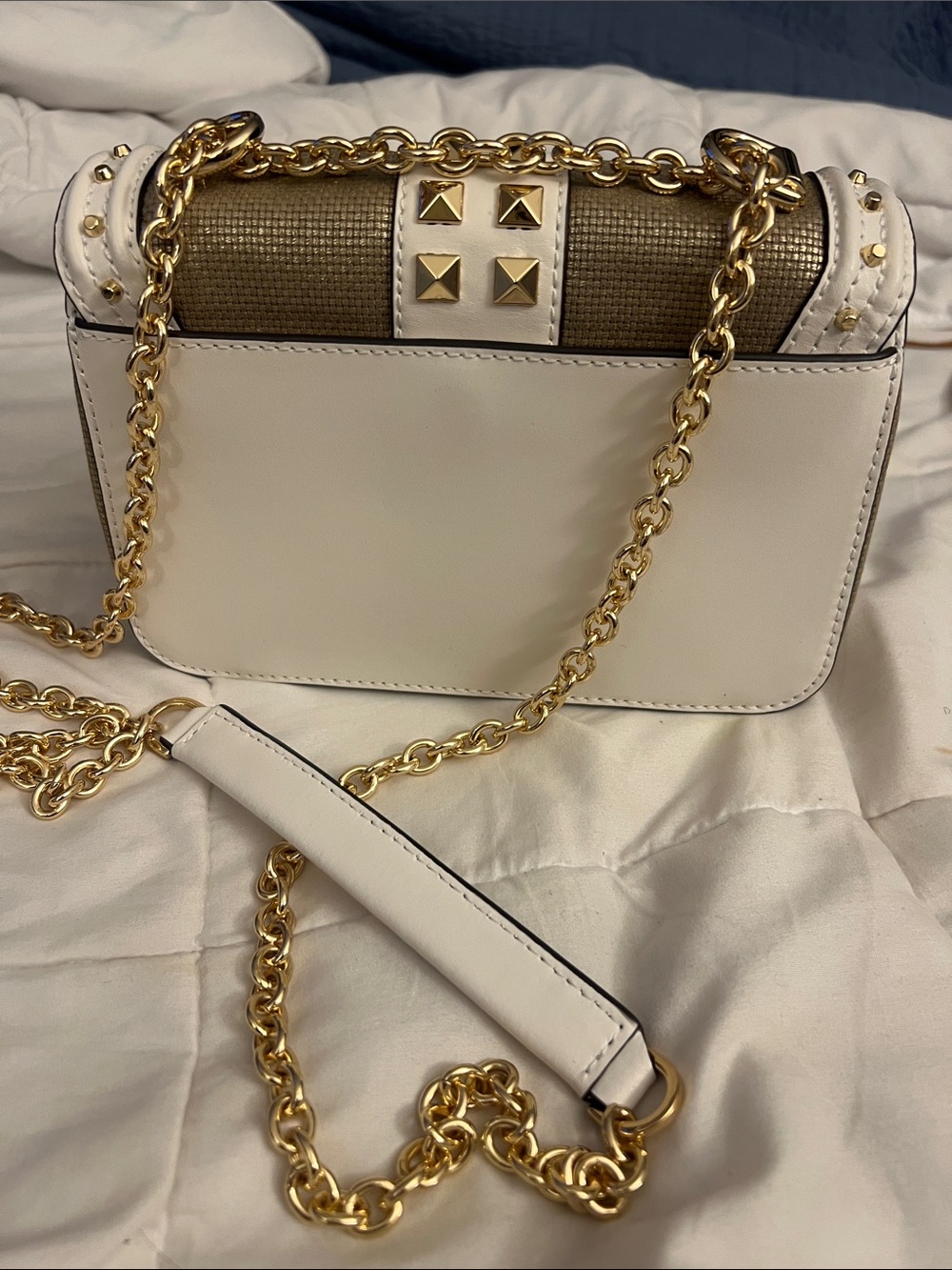 Michael Kors Gold and White Studded Crossbody Bag - Picture 3 of 3